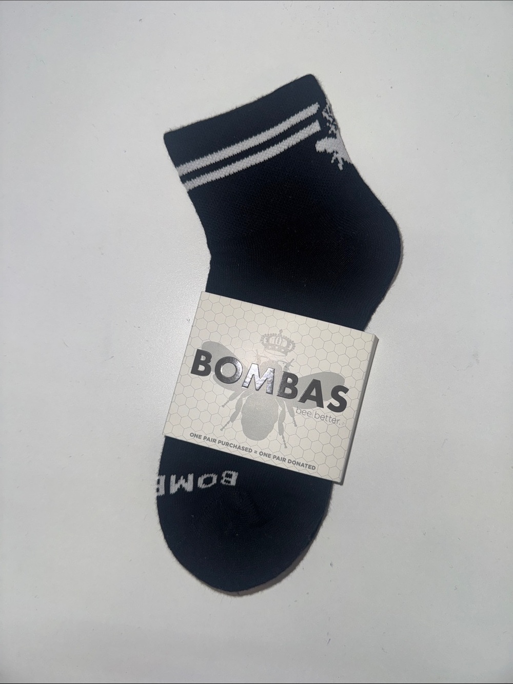 Bombas Ankle Socks in Black with White Stripe Accents